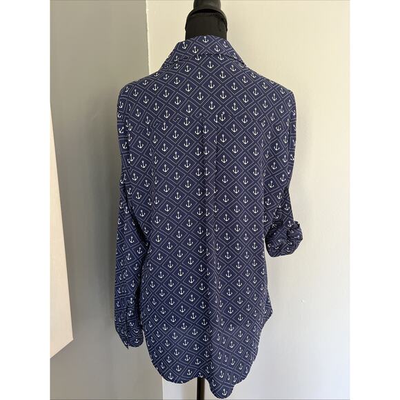 Express The Portofino Shirt Anchor Print Navy Size Large Beach Cruise Resort - Picture 5 of 13